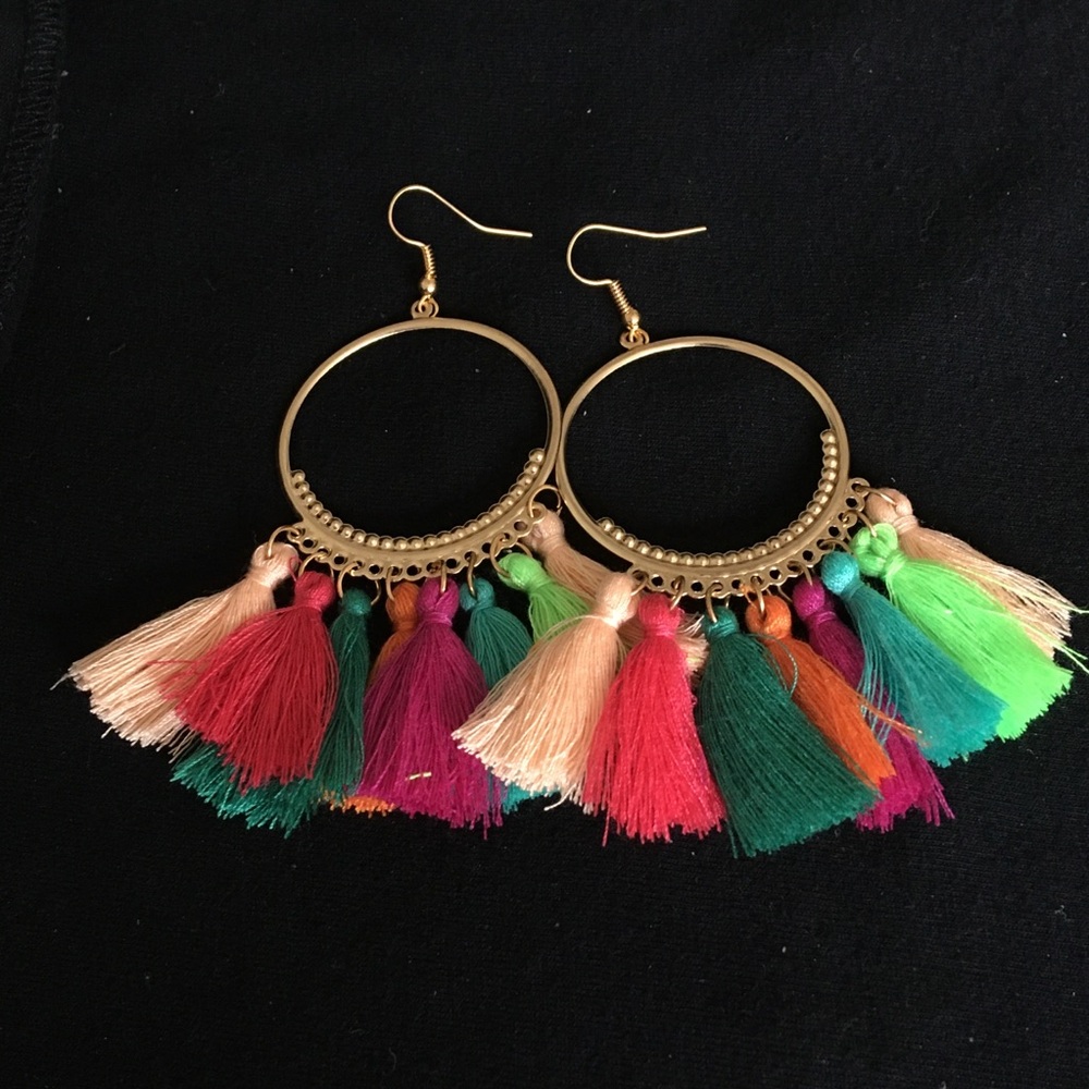 Multicolored Fan Shaped Tasseled Earrings